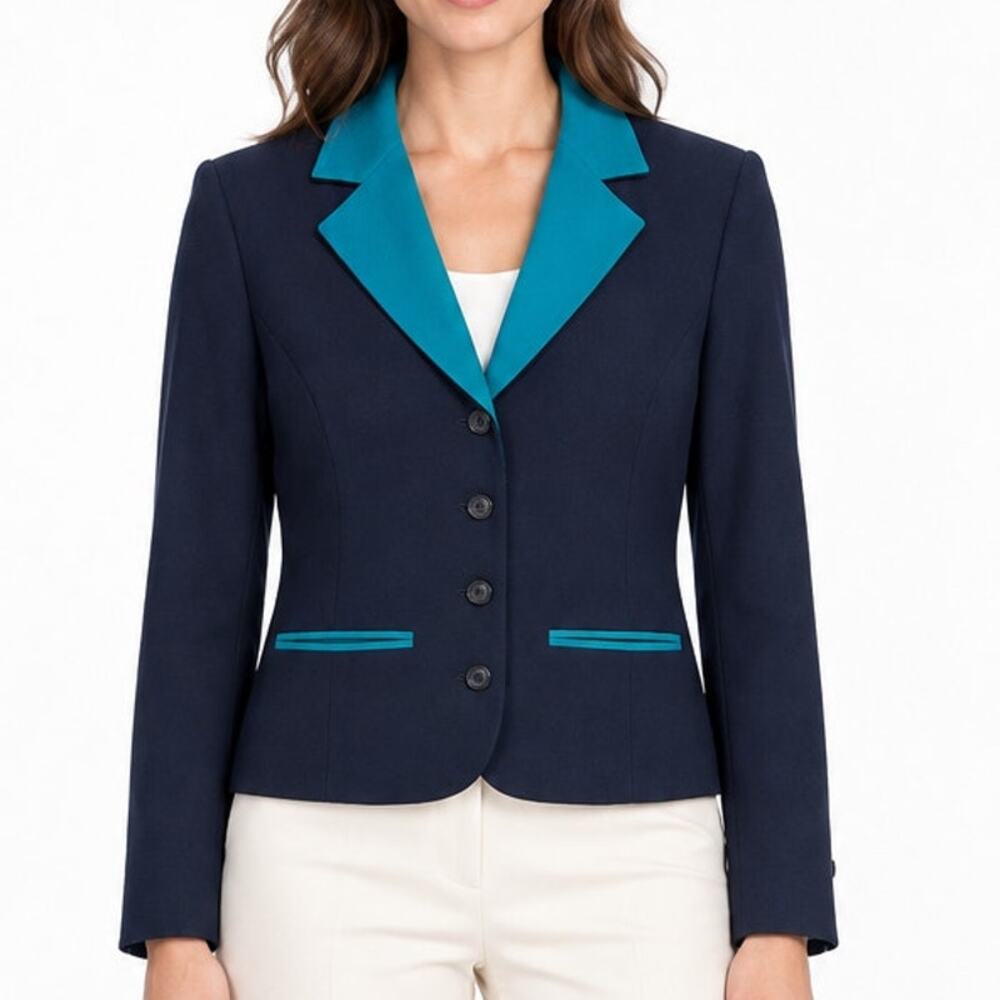 Vintage Miss Pendleton Virgin Wool Blazer Navy Teal Contrast Womens 6 USA Made